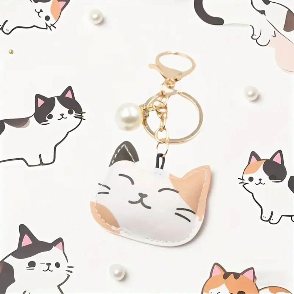 Cat Keychain with Pearl Accent, NEW